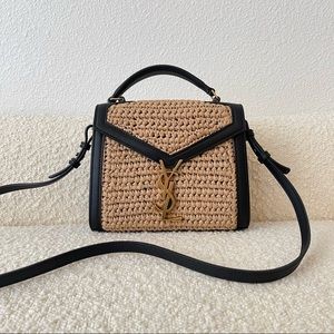 Saint Laurent YSL Cassandra Mini YSL Raffia Top-Handle Bag